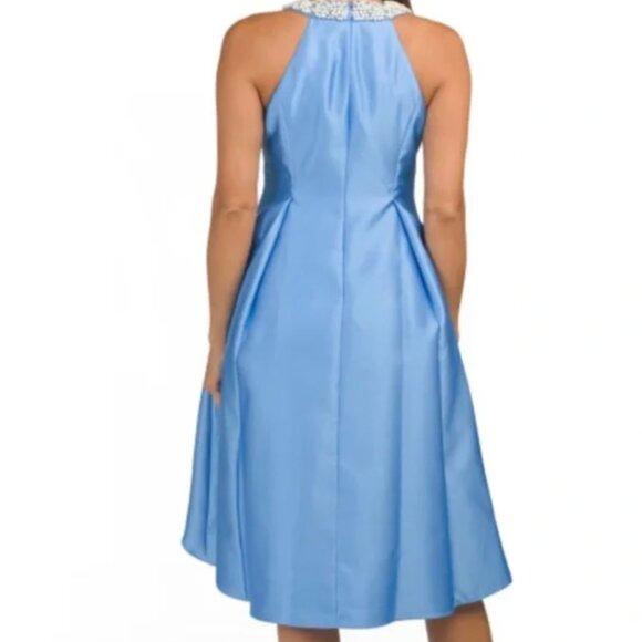 NWOT  Adrianna Papell Beaded-Neck Mikado Dress Cool Cloud - Picture 7 of 11